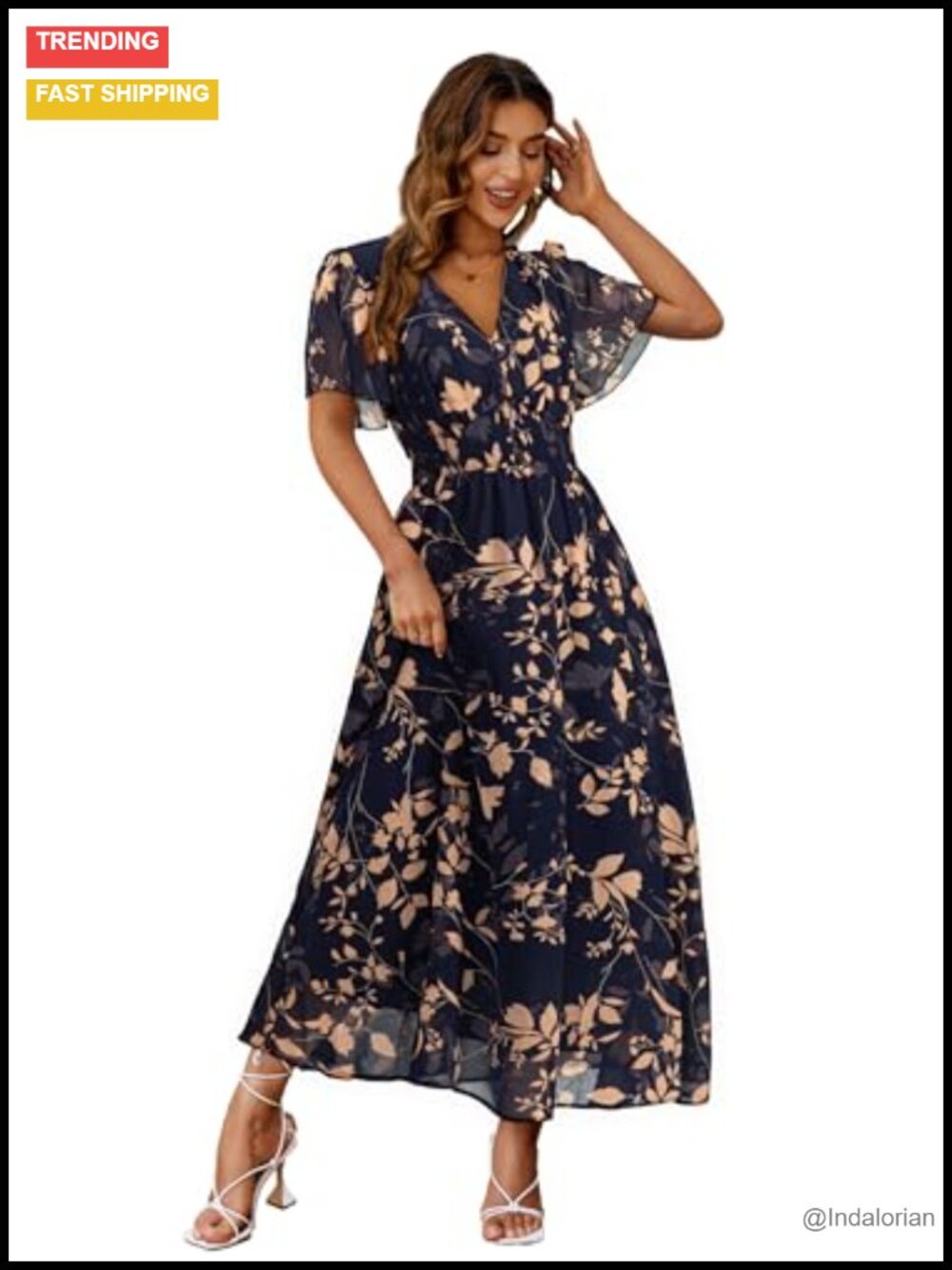 Women's Floral Maxi Dress Boho V Neck Short Sleeve Wedding Guest Long Dress